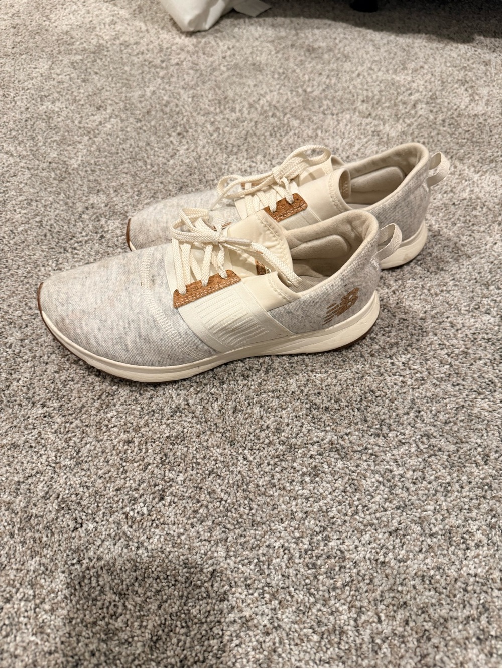 New Balance Cream and Tan Knit Athletic Sneakers